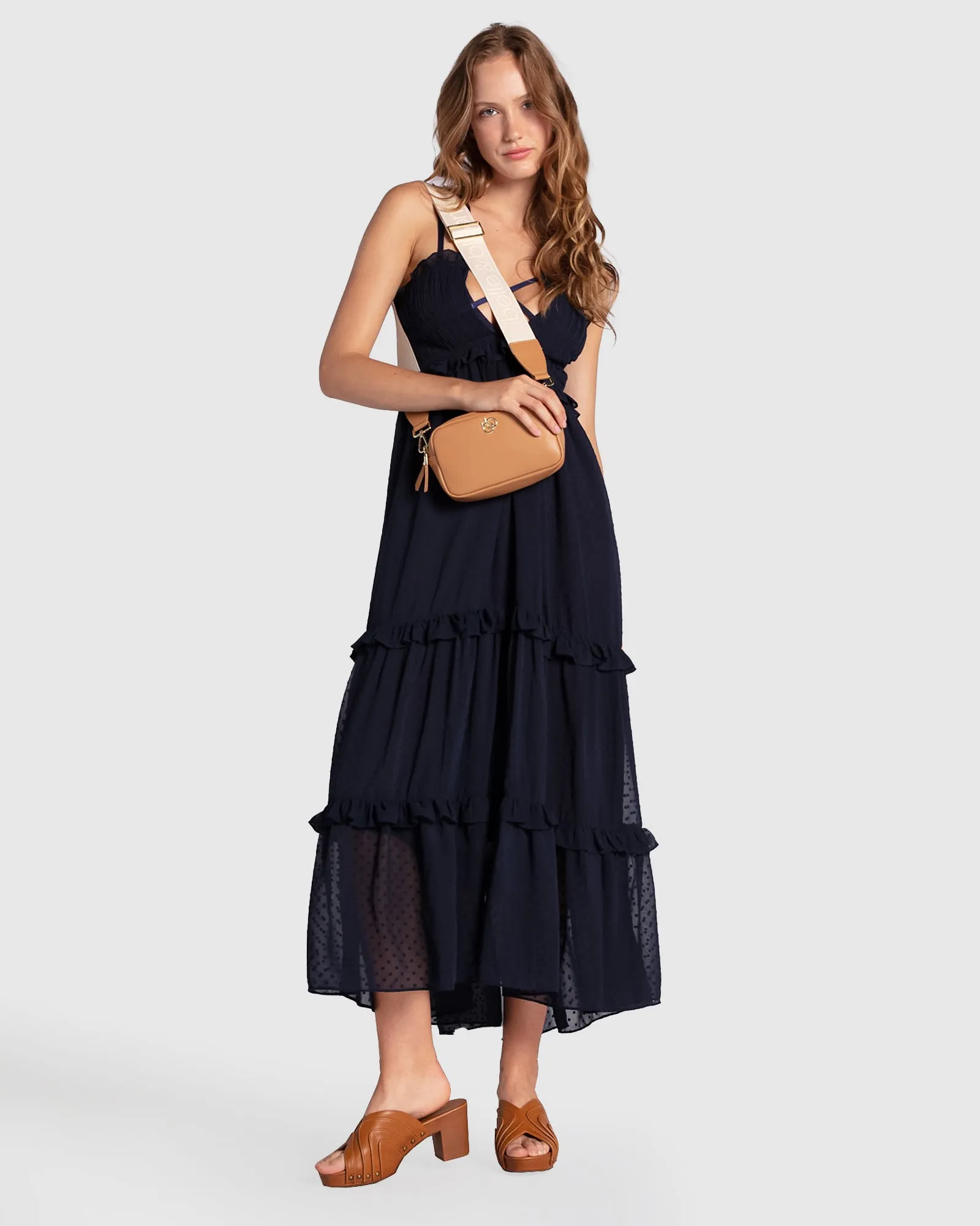 As It Was Tiered Midi Dress - Navy