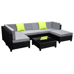 Bondi 6 Seat Corner Wicker Outdoor Lounge Set With Bonus Beige Cushion Covers