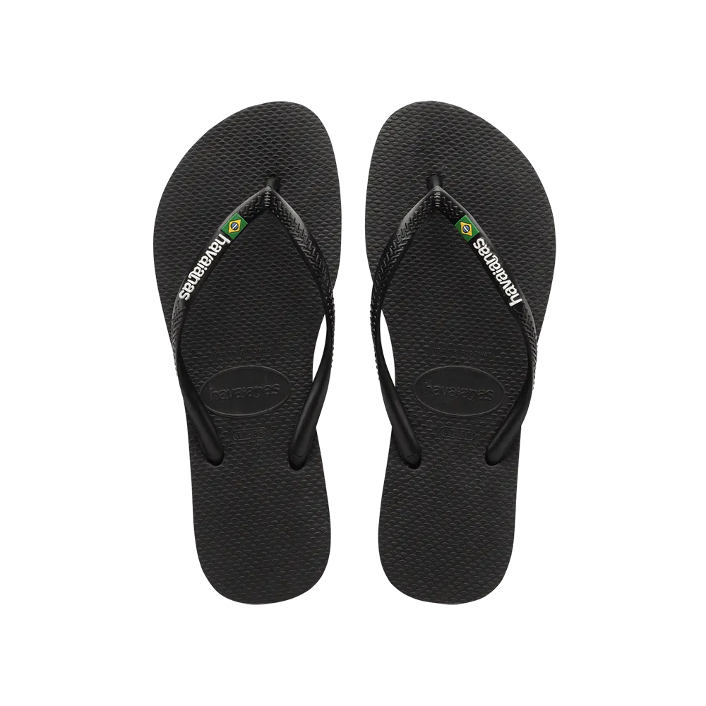 Brasil Logo Slim Flip Flops By Havaianas, Black