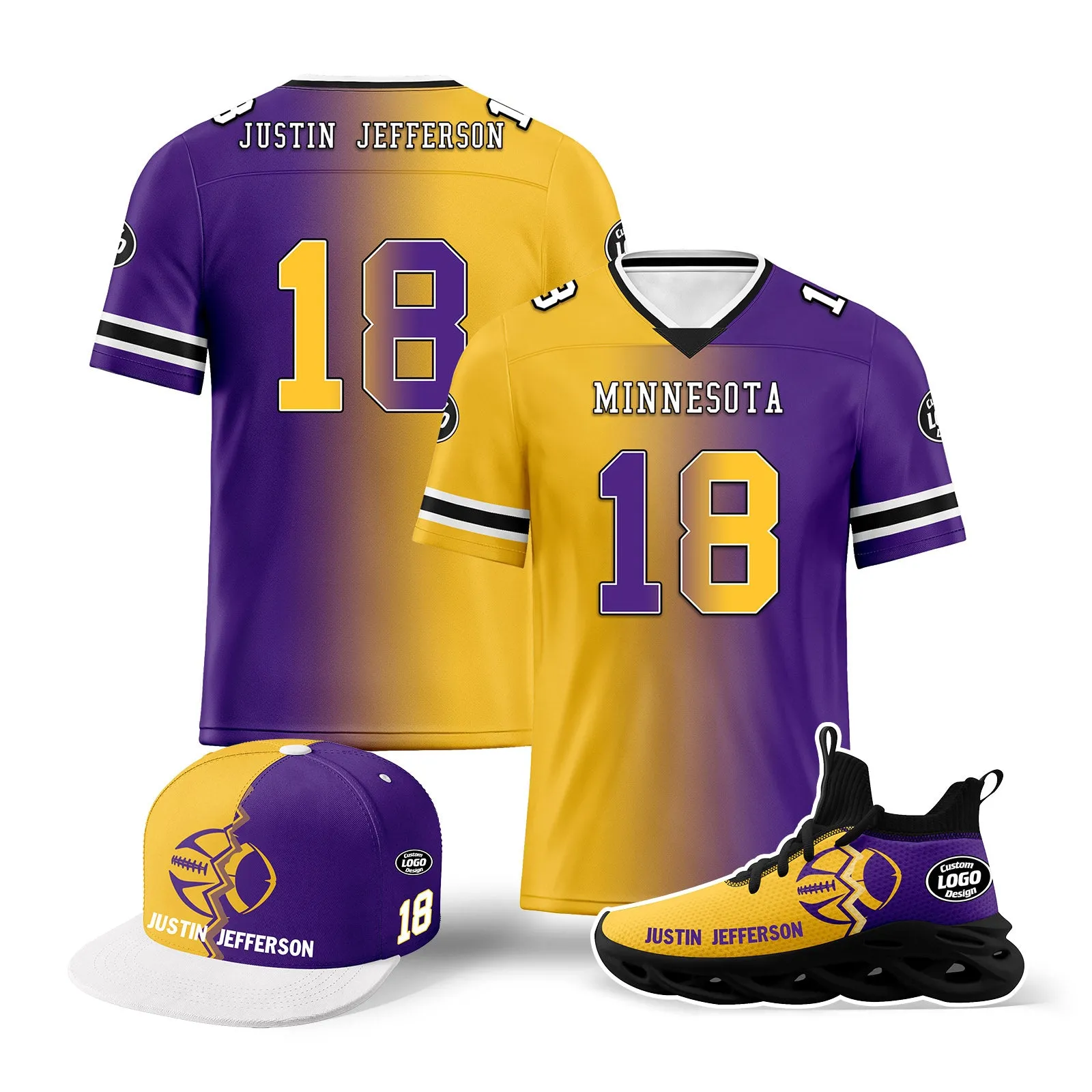 Custom Purple Yellow Minnesota Football Jersey MaxSoul Shoes and Hat Combo Offer Personalized Combo ZH-D028018-9