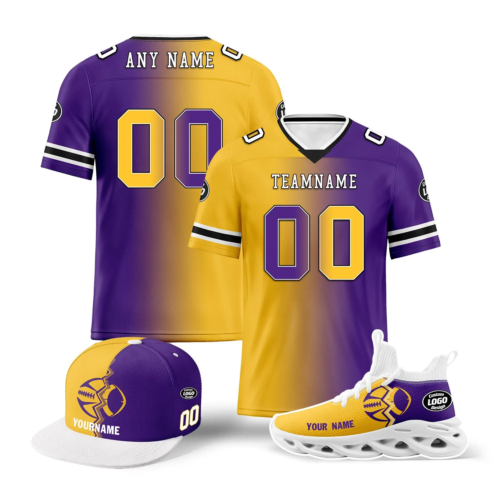 Custom Purple Yellow Minnesota Football Jersey MaxSoul Shoes and Hat Combo Offer Personalized Combo ZH-D028018-9