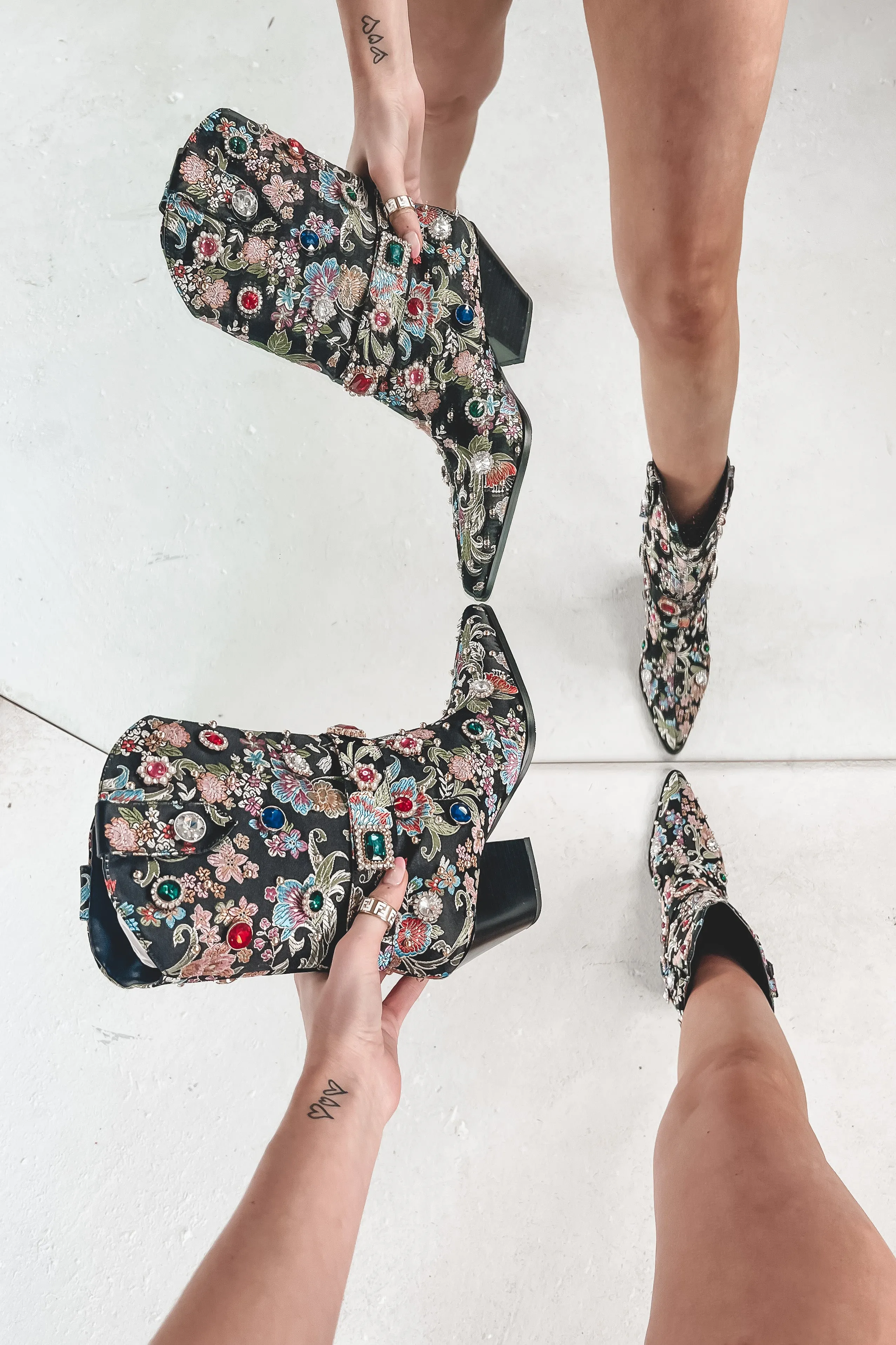 Flower Girly Beaded Ankle Boots