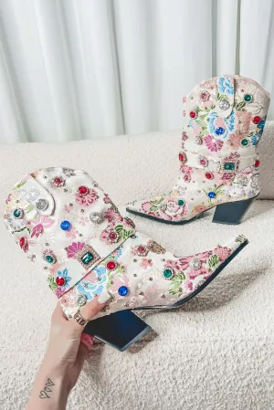 Flower Girly Beaded Ankle Boots