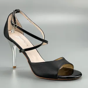 Open-toe and Closed-back Argentine Tango Shoes High Salsa Heels Hard Leather Sole Sandals Black