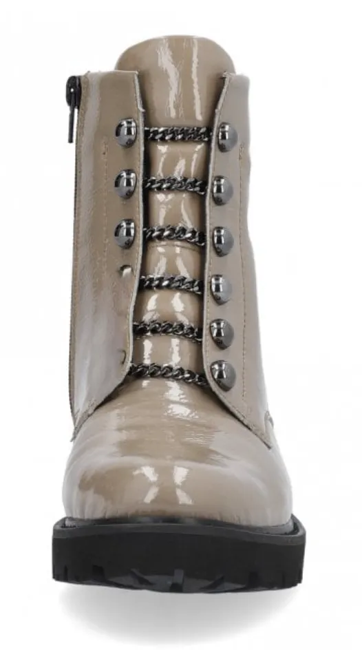 Remonte D8670-20 Taupe Patent Leather Chain Detail Ankle Boots