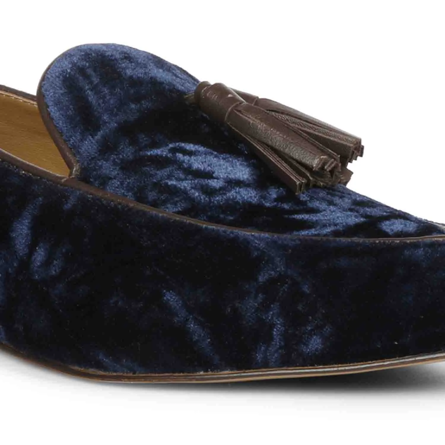 Saint Simona Blue Velvet Tassel Moccasins