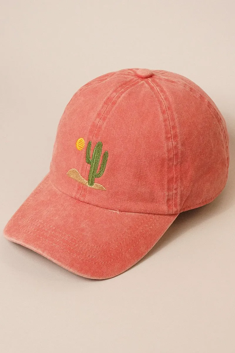 Southwestern Cactus Embroidered Ball Cap Hat