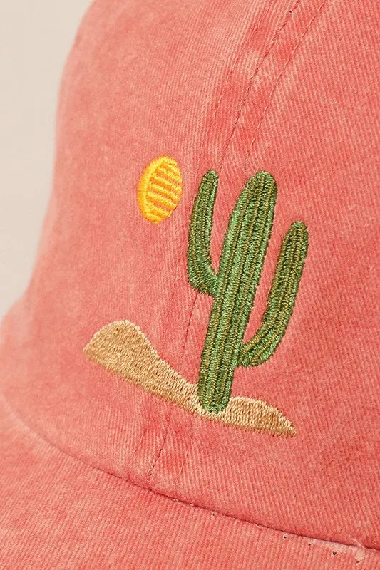 Southwestern Cactus Embroidered Ball Cap Hat