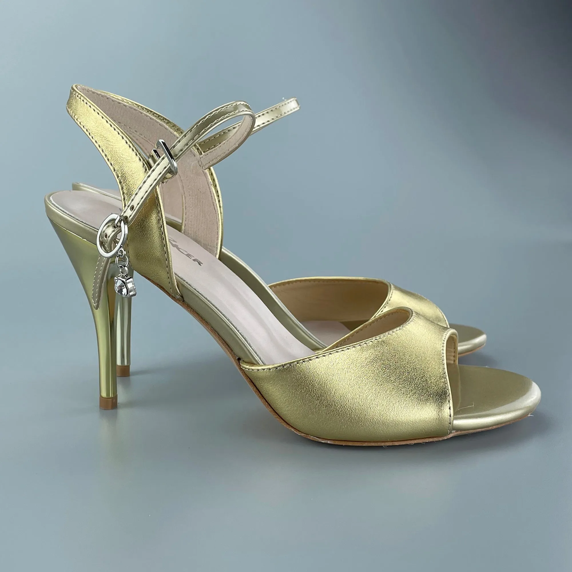 Tango Shoes - Gold Open-Toe High Heels, Hard Leather Sole