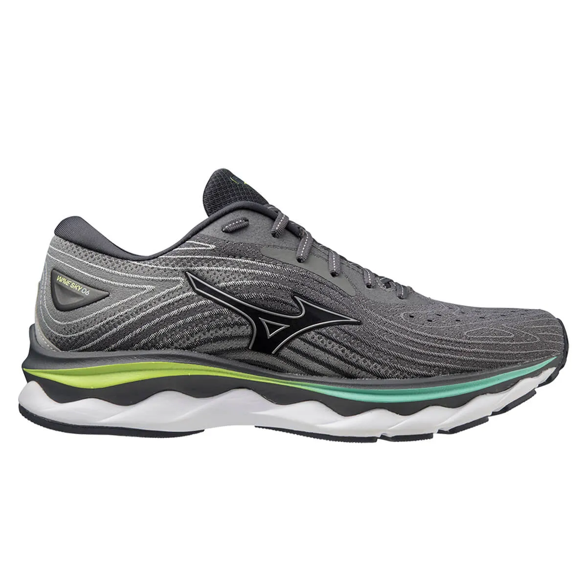 Mens Wave Sky 6 Running Shoes in Quiet Shade/Silver/Neo Lime