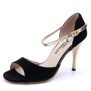 Women's Tango Shoes Argentina Black Suede Tango Heels PD-9001B